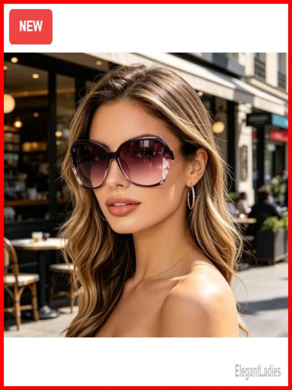 Retro Large Frame Glasses with Sparkling Accents Purple Tinted Lenses